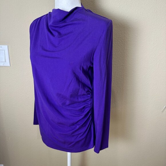 NEW NWT Ann Taylor Drape Neck Knit Top Blouse Shirt Size Large Petite Purple - Picture 2 of 9